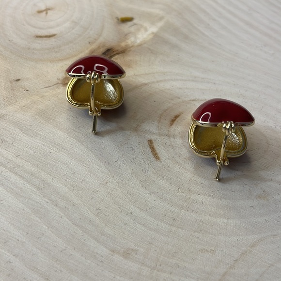 18k Gold Plated Red French Girl Heart Earrings - Picture 5 of 7
